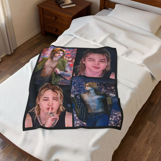 Jimin inspired Concert Collage Blanket, Kpop Fan Bedding, Cozy Velveteen Plush Blanket