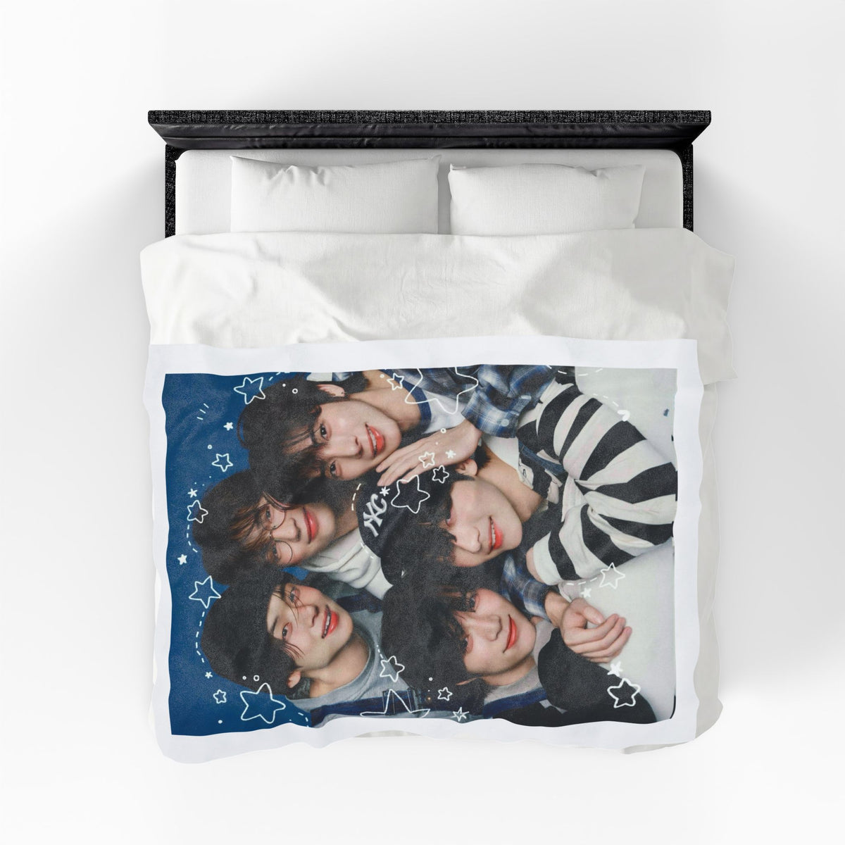 TXT Tomorrow By Together Inspired Blue Group Photo Velveteen Plush Blanket