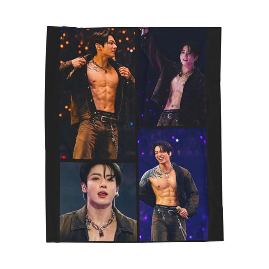 Jungkook inspired Concert Collage Blanket, K-pop Fan Bedding, Cozy Velveteen Plush Blanket