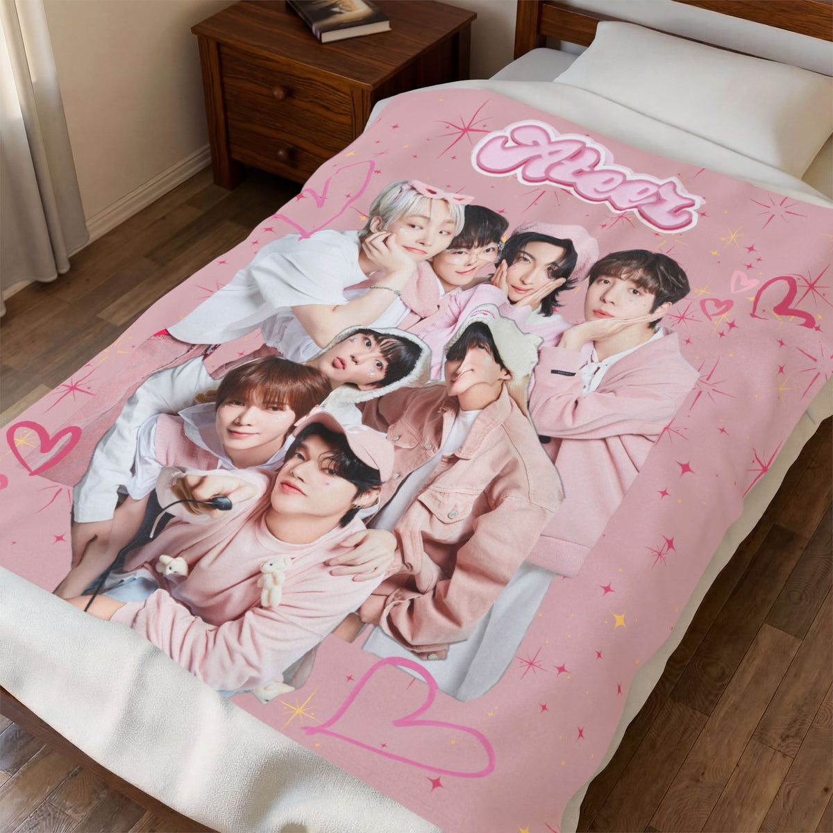 Ateez Inspired Group Photo Cute Pink Velveteen Plush Blanket