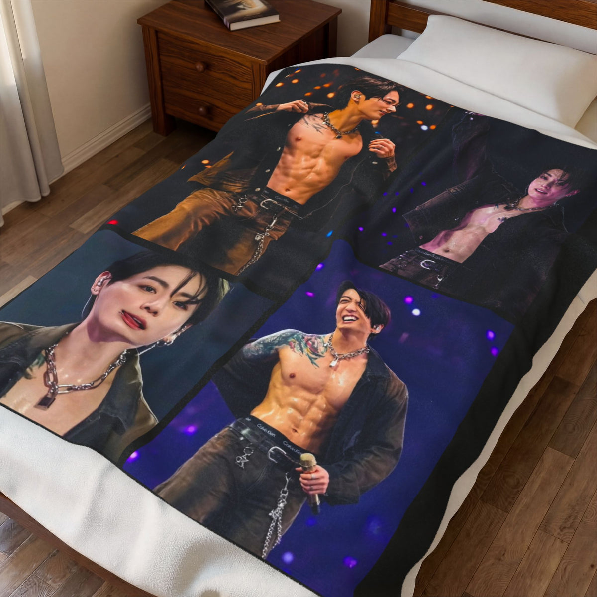 Jungkook inspired Concert Collage Blanket, K-pop Fan Bedding, Cozy Velveteen Plush Blanket