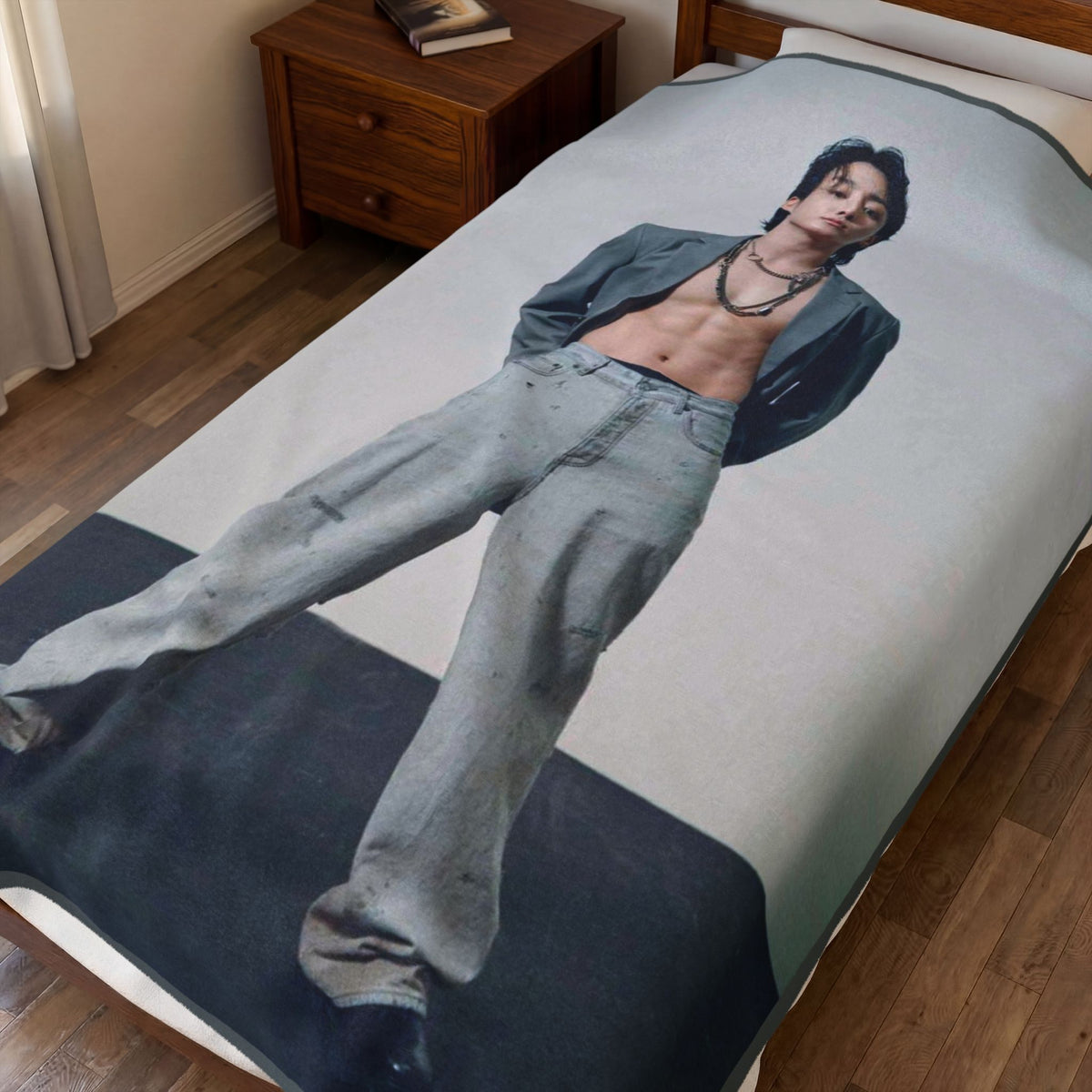 JK Velveteen Throw Blanket, Kpop Fan Bedding, Cozy Fleece Blanket