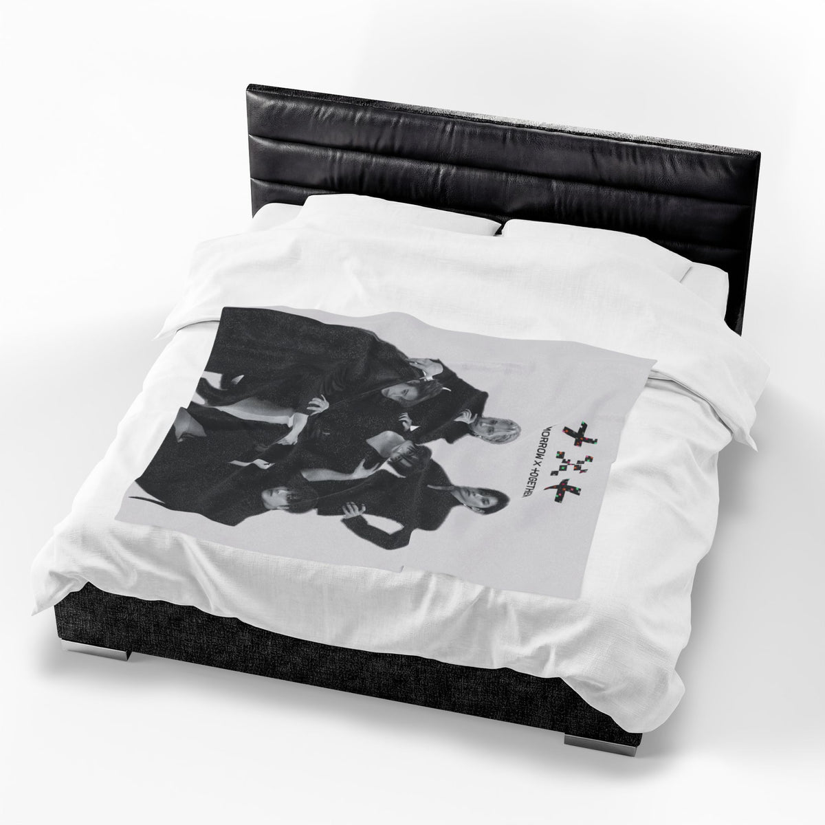 TXT Tomorrow By Together Inspired Grayscale Group Photo Velveteen Plush Blanket