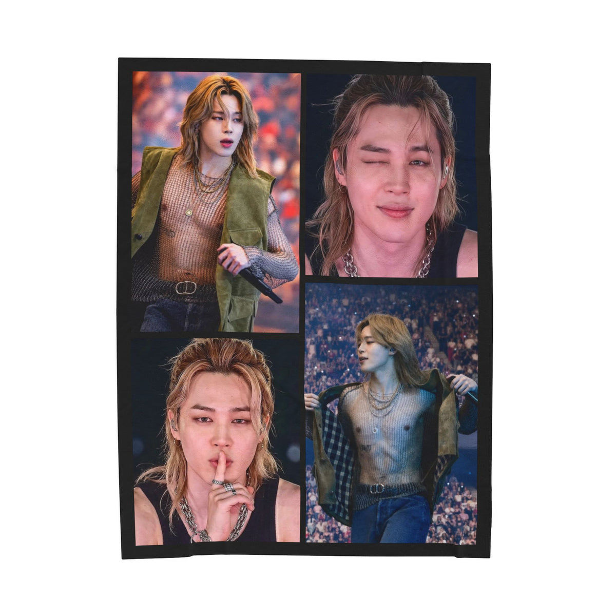 Jimin inspired Concert Collage Blanket, Kpop Fan Bedding, Cozy Velveteen Plush Blanket