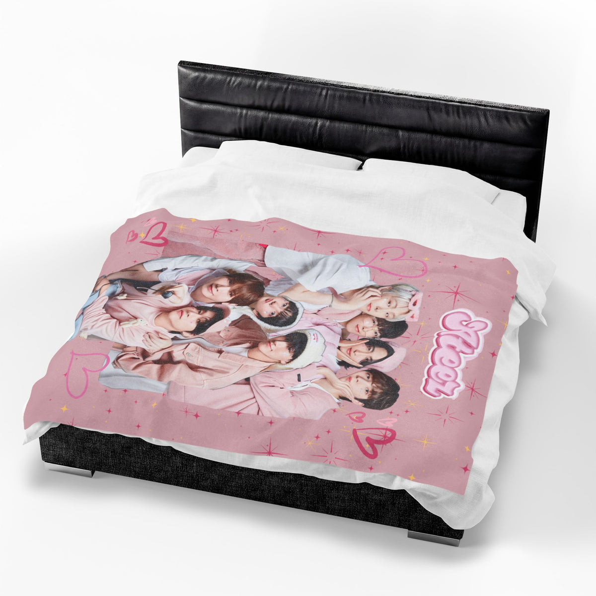 Ateez Inspired Group Photo Cute Pink Velveteen Plush Blanket