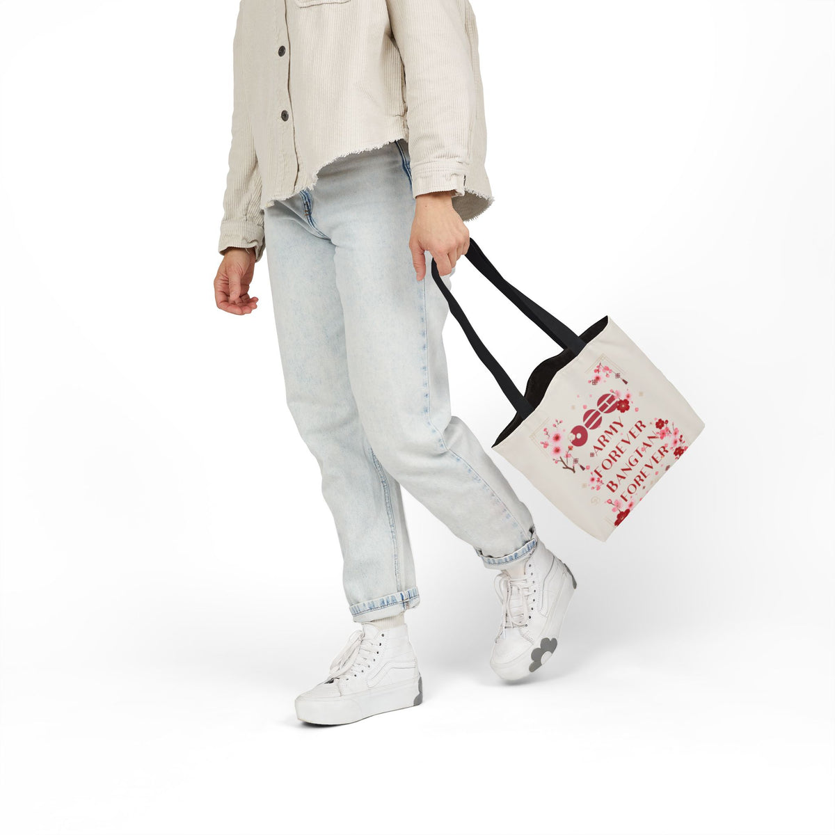 K-pop inspired Flower Canvas Tote Bag, 5-Color Straps