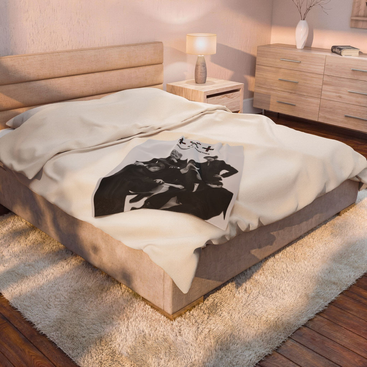 TXT Tomorrow By Together Inspired Grayscale Group Photo Velveteen Plush Blanket