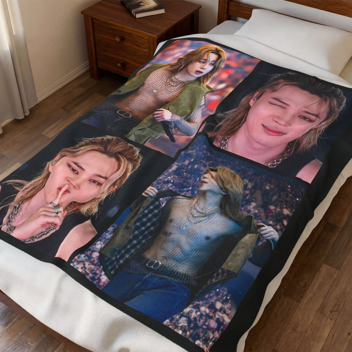 Jimin inspired Concert Collage Blanket, Kpop Fan Bedding, Cozy Velveteen Plush Blanket