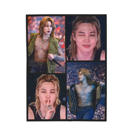 Jimin inspired Concert Collage Blanket, Kpop Fan Bedding, Cozy Velveteen Plush Blanket