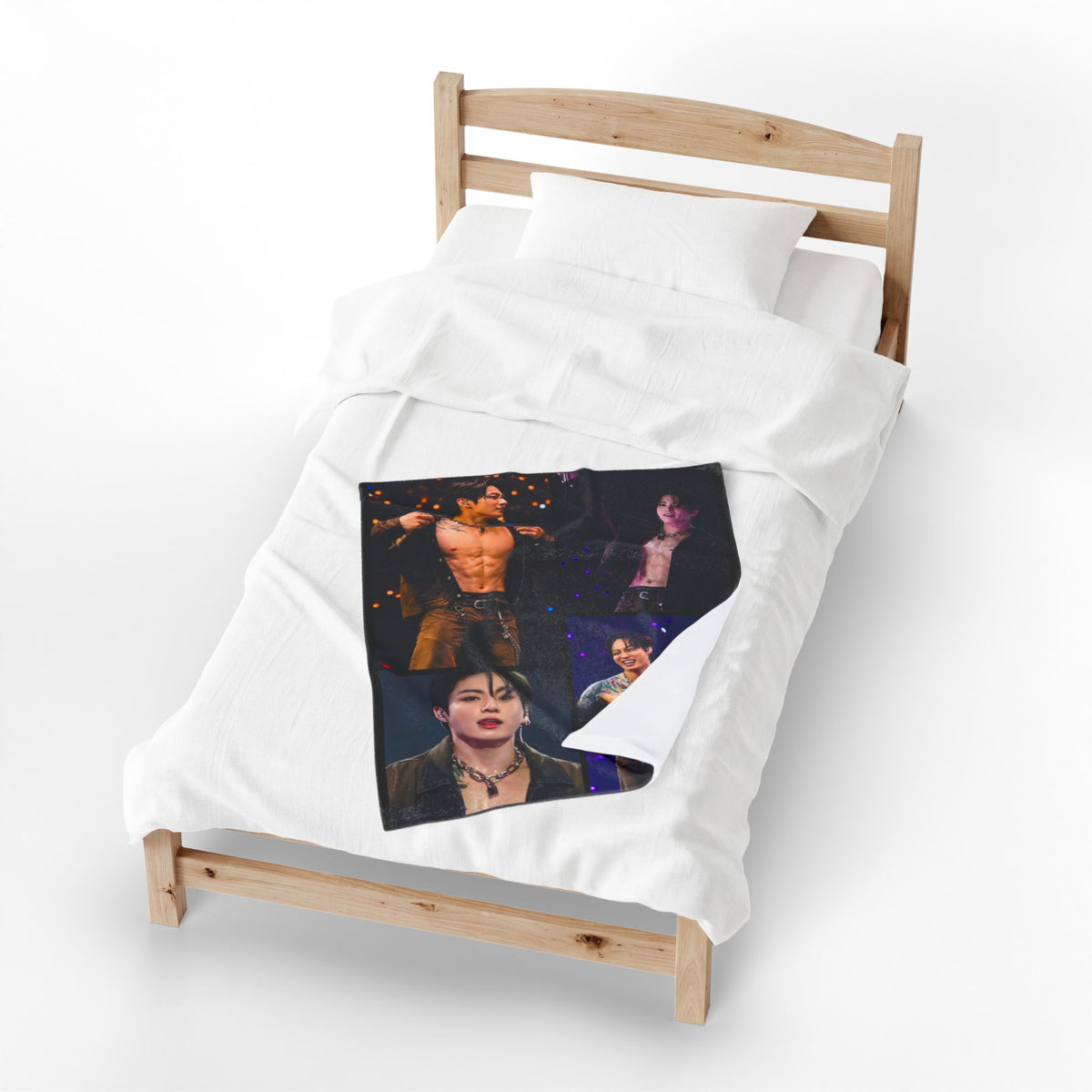 Jungkook inspired Concert Collage Blanket, K-pop Fan Bedding, Cozy Velveteen Plush Blanket