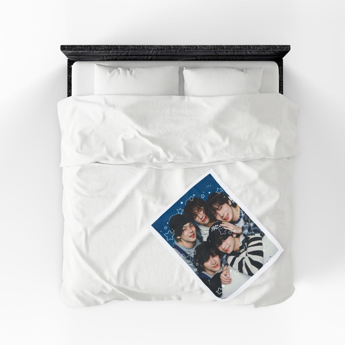 TXT Tomorrow By Together Inspired Blue Group Photo Velveteen Plush Blanket