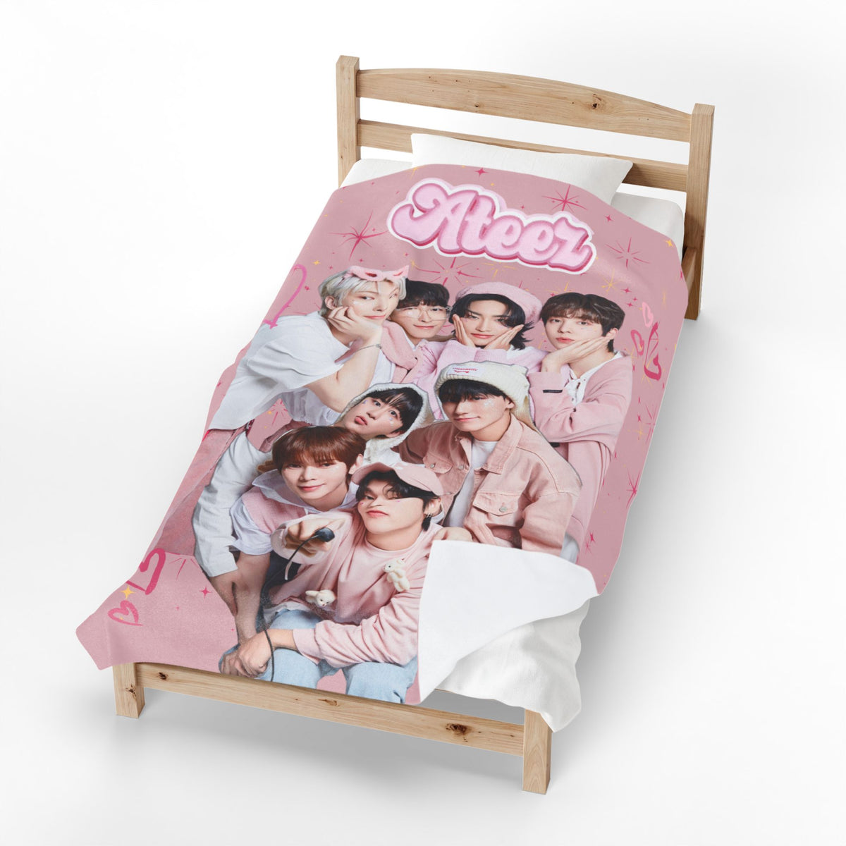 Ateez Inspired Group Photo Cute Pink Velveteen Plush Blanket