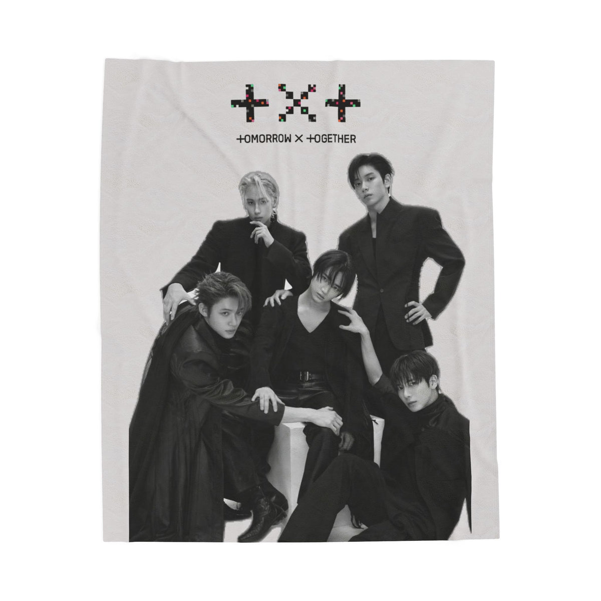 TXT Tomorrow By Together Inspired Grayscale Group Photo Velveteen Plush Blanket