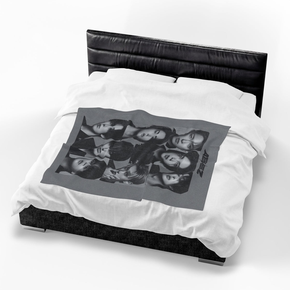Ateez Inspired Group Photo Grayscale Velveteen Plush Blanket