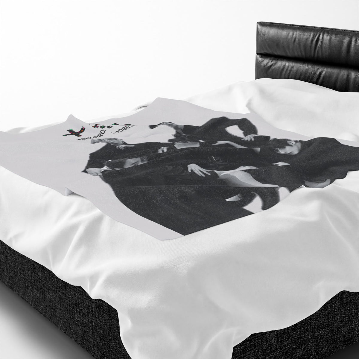 TXT Tomorrow By Together Inspired Grayscale Group Photo Velveteen Plush Blanket