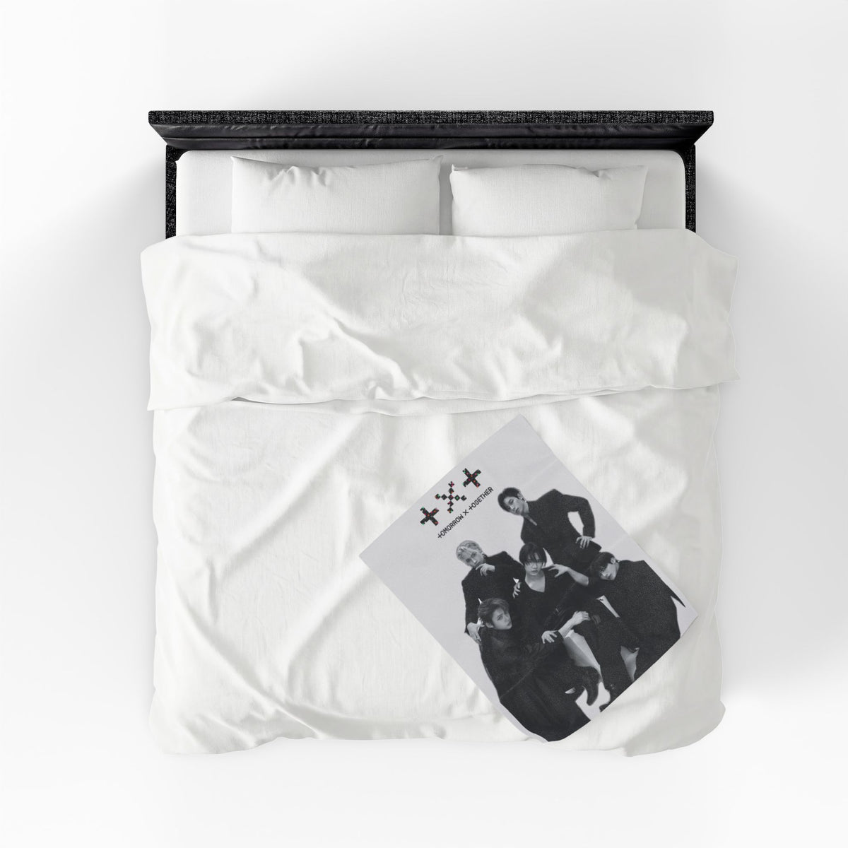 TXT Tomorrow By Together Inspired Grayscale Group Photo Velveteen Plush Blanket