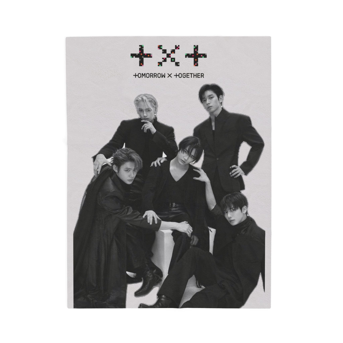 TXT Tomorrow By Together Inspired Grayscale Group Photo Velveteen Plush Blanket