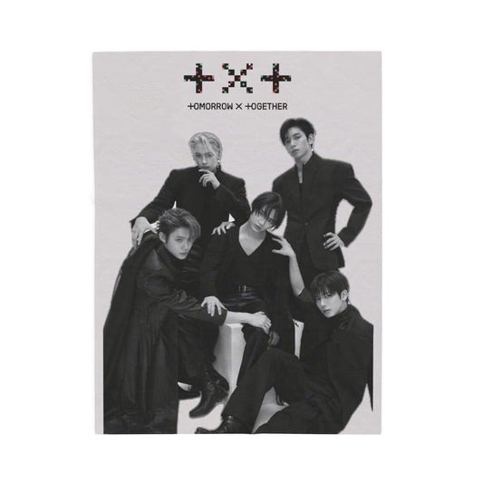 TXT Tomorrow By Together Inspired Grayscale Group Photo Velveteen Plush Blanket
