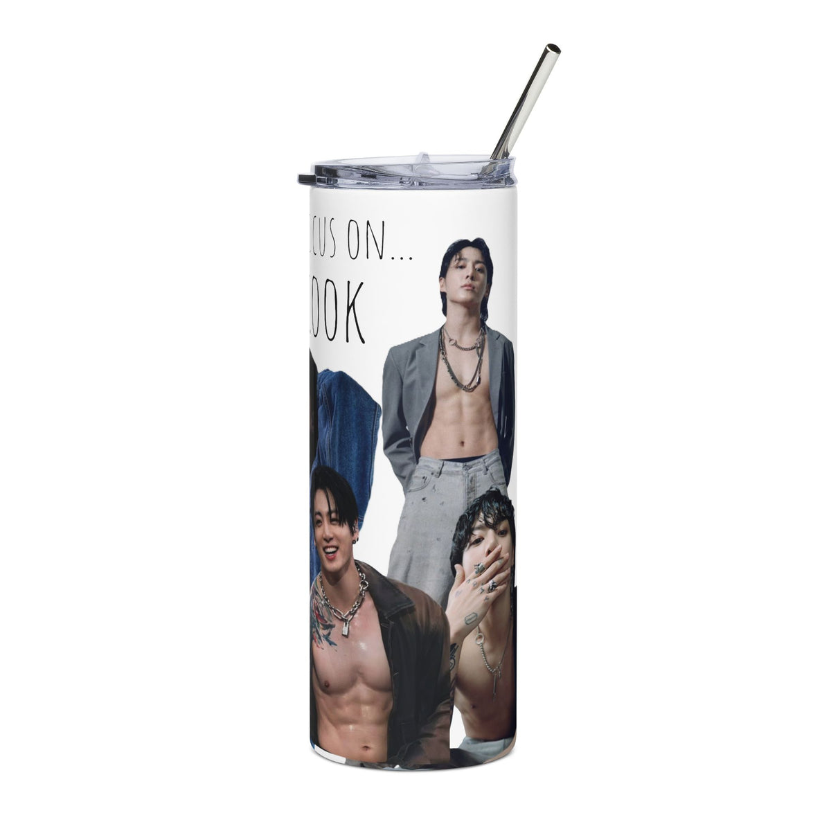 K-pop Inspired We wanna focus on Jungkook Skinny Tumbler with Straw, 20oz