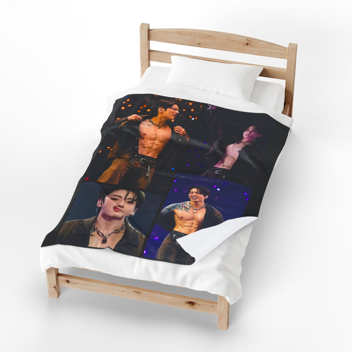 Jungkook inspired Concert Collage Blanket, K-pop Fan Bedding, Cozy Velveteen Plush Blanket