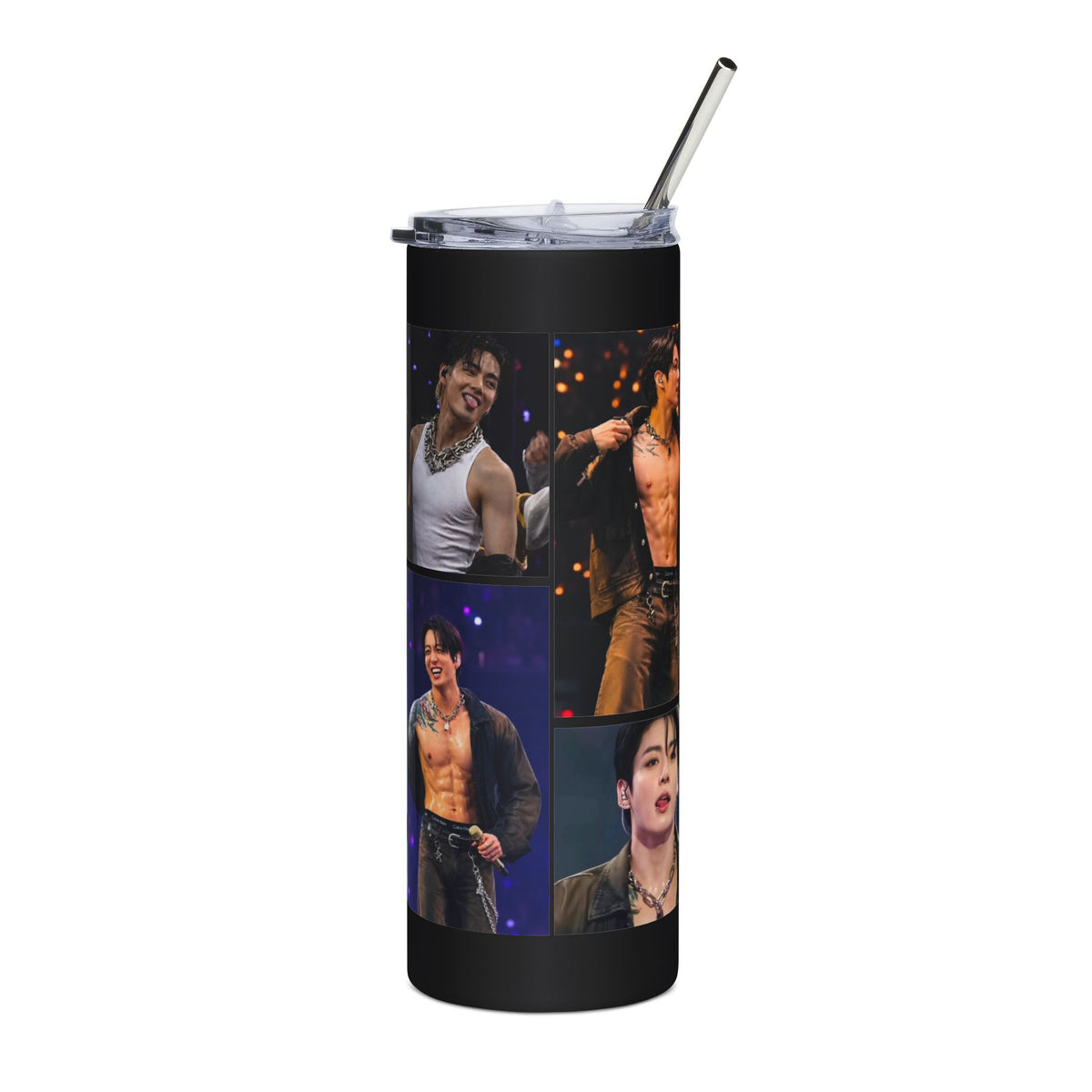 Jungkook and Taehyung Inspired Concert Collage Skinny Tumbler with Straw, 20oz