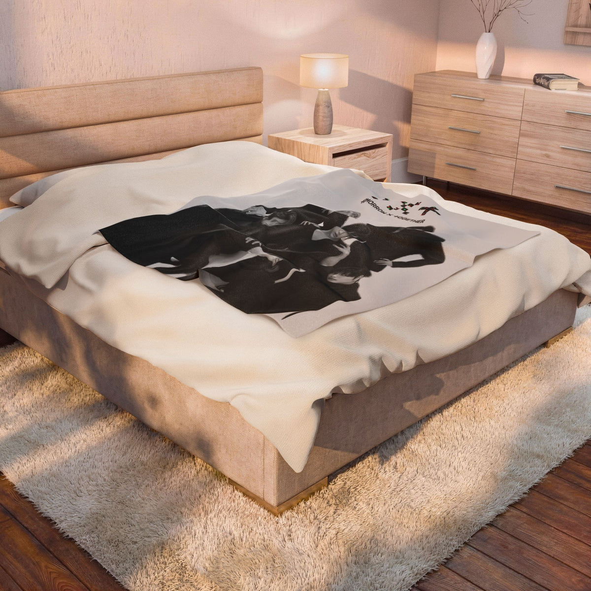 TXT Tomorrow By Together Inspired Grayscale Group Photo Velveteen Plush Blanket