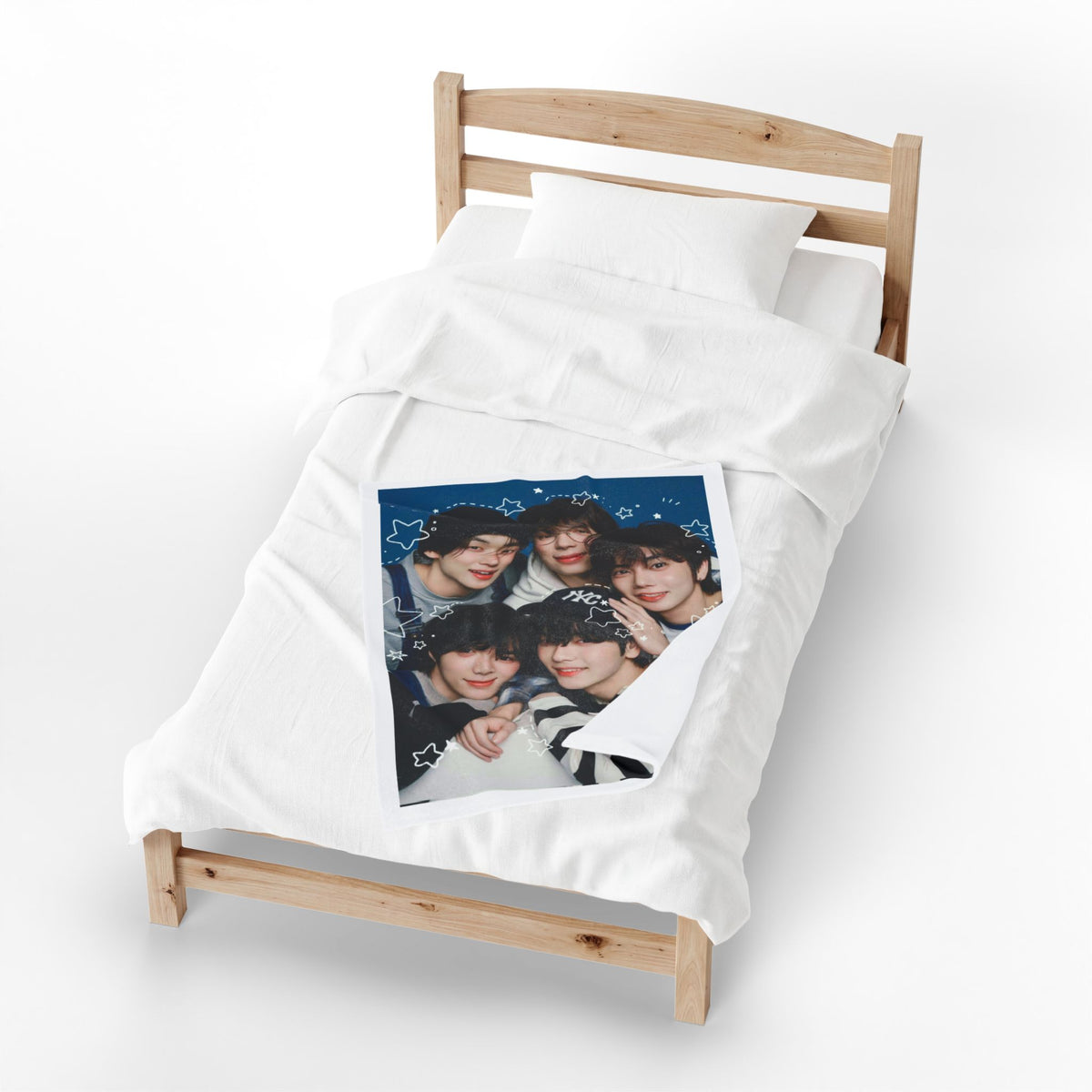 TXT Tomorrow By Together Inspired Blue Group Photo Velveteen Plush Blanket