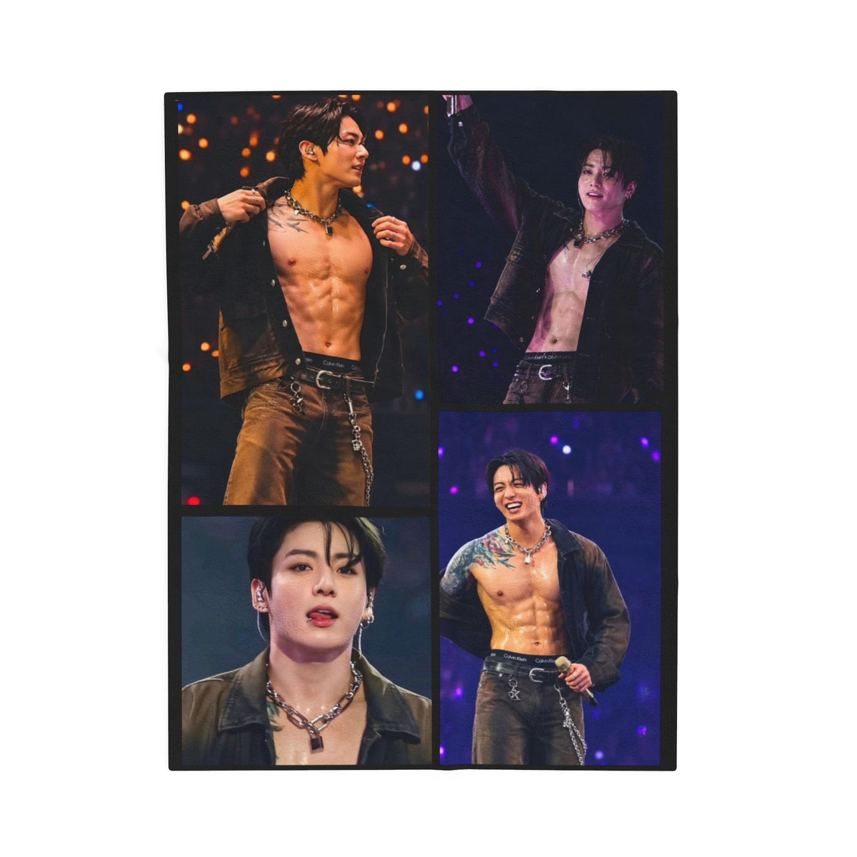 Jungkook inspired Concert Collage Blanket, K-pop Fan Bedding, Cozy Velveteen Plush Blanket