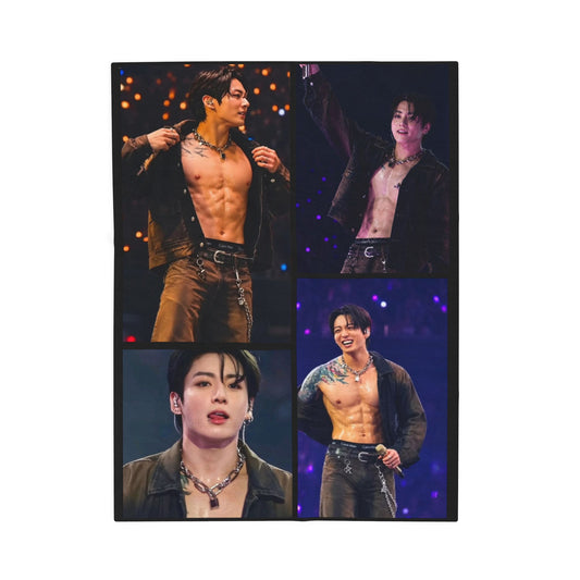 Jungkook inspired Concert Collage Blanket, K-pop Fan Bedding, Cozy Velveteen Plush Blanket