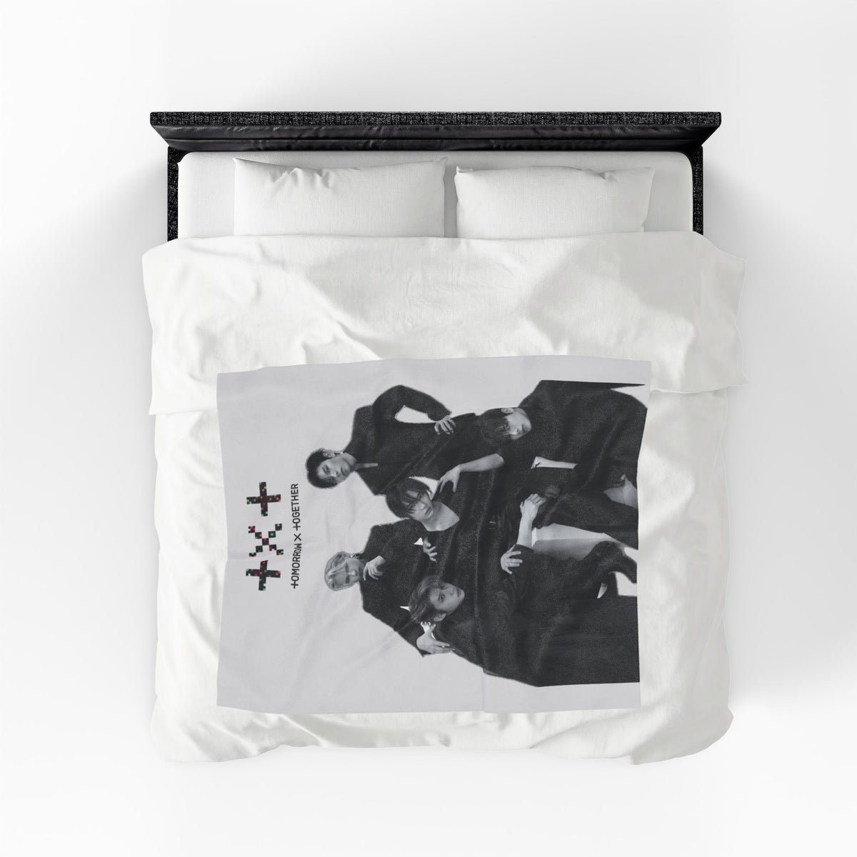 TXT Tomorrow By Together Inspired Grayscale Group Photo Velveteen Plush Blanket