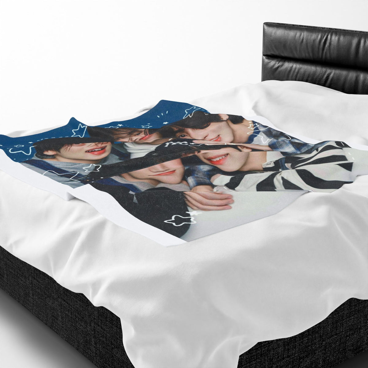 TXT Tomorrow By Together Inspired Blue Group Photo Velveteen Plush Blanket