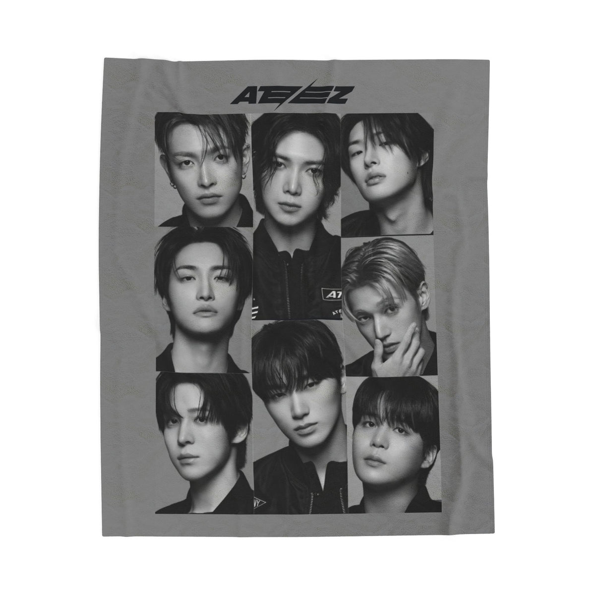 Ateez Inspired Group Photo Grayscale Velveteen Plush Blanket