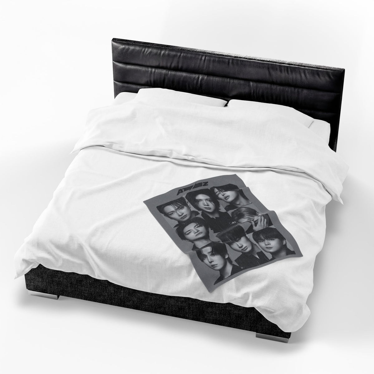 Ateez Inspired Group Photo Grayscale Velveteen Plush Blanket