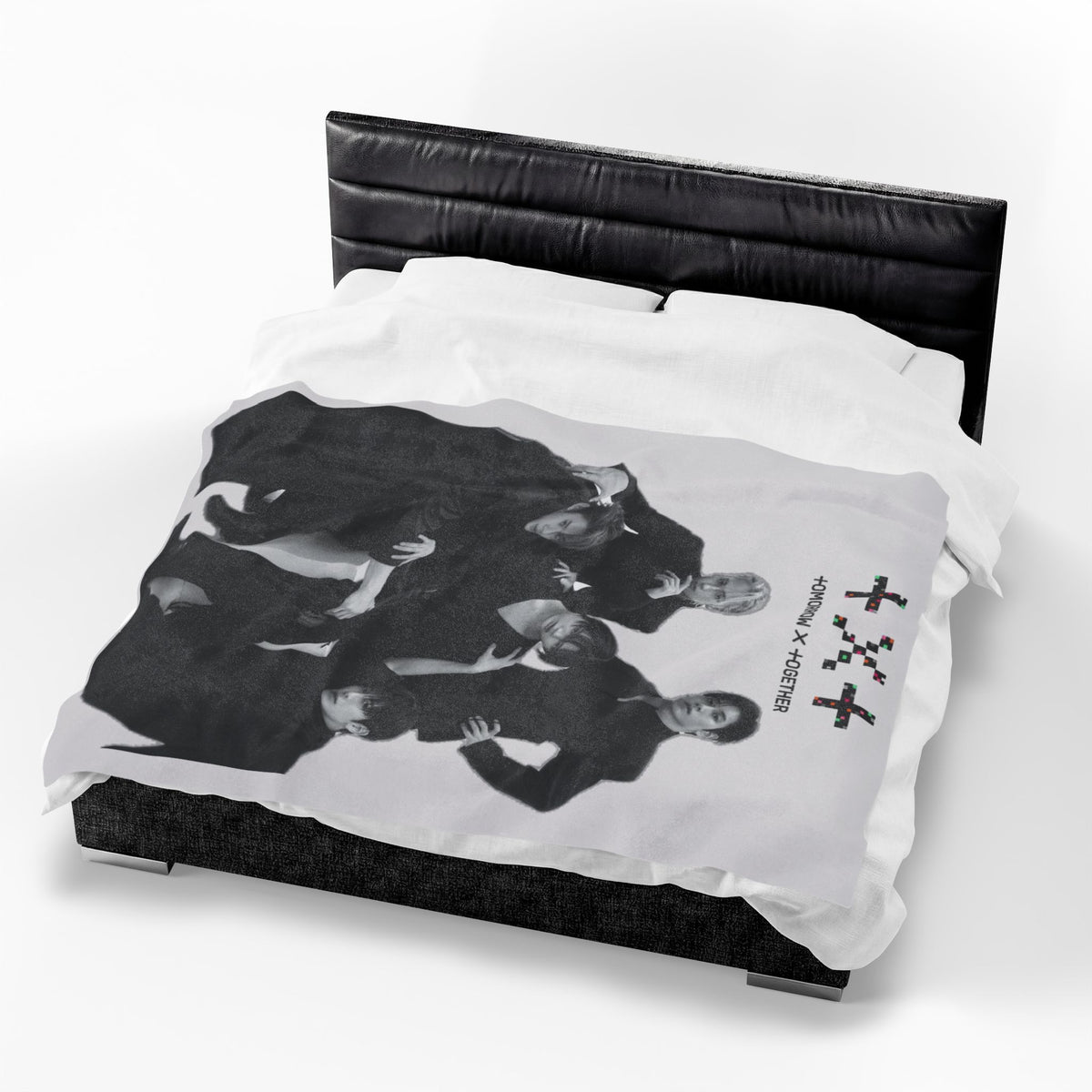 TXT Tomorrow By Together Inspired Grayscale Group Photo Velveteen Plush Blanket
