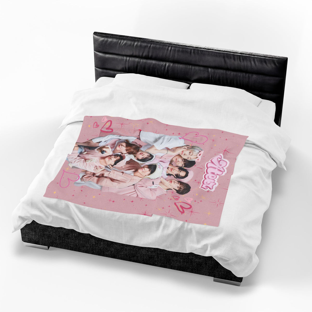 Ateez Inspired Group Photo Cute Pink Velveteen Plush Blanket