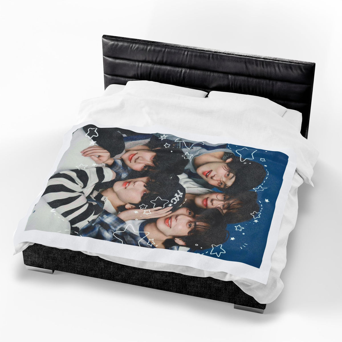 TXT Tomorrow By Together Inspired Blue Group Photo Velveteen Plush Blanket