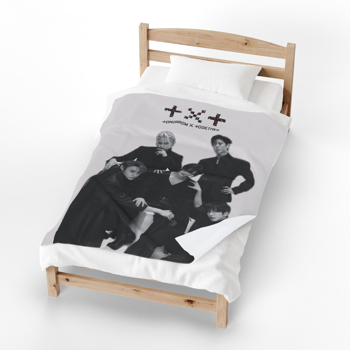 TXT Tomorrow By Together Inspired Grayscale Group Photo Velveteen Plush Blanket