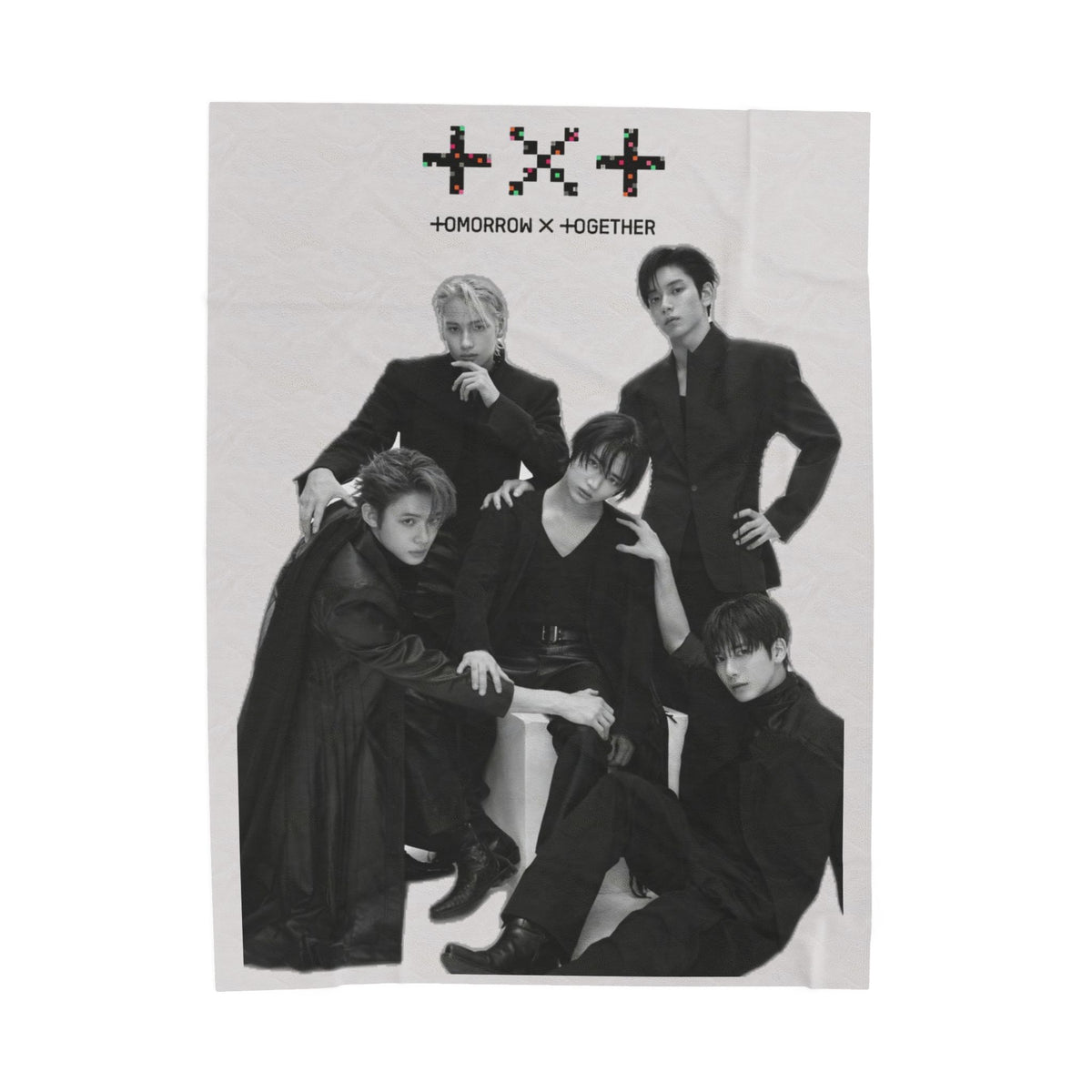 TXT Tomorrow By Together Inspired Grayscale Group Photo Velveteen Plush Blanket