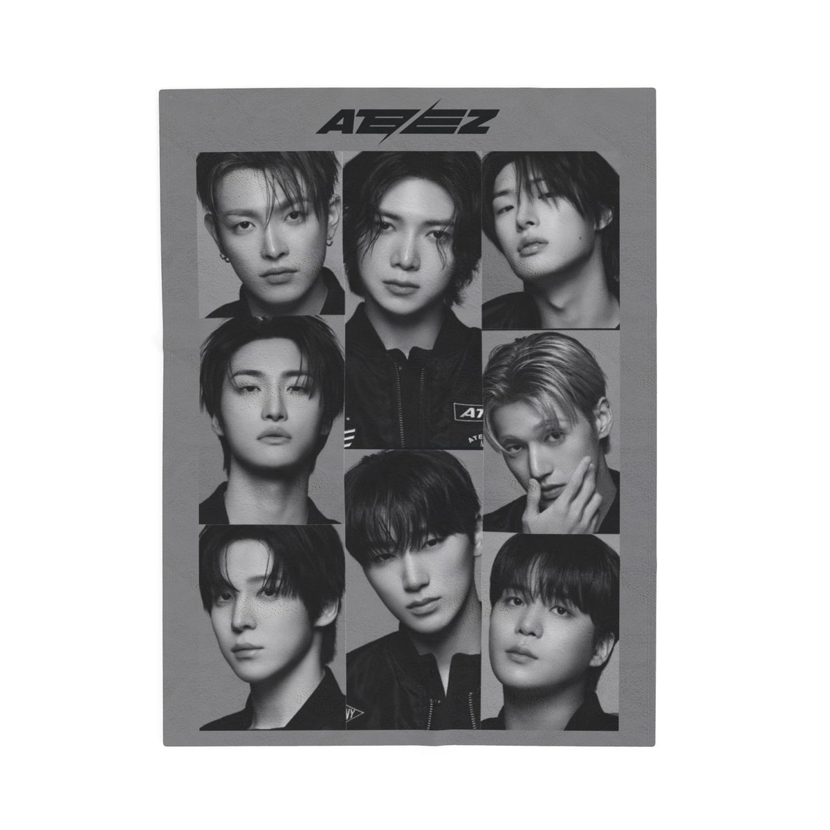 Ateez Inspired Group Photo Grayscale Velveteen Plush Blanket