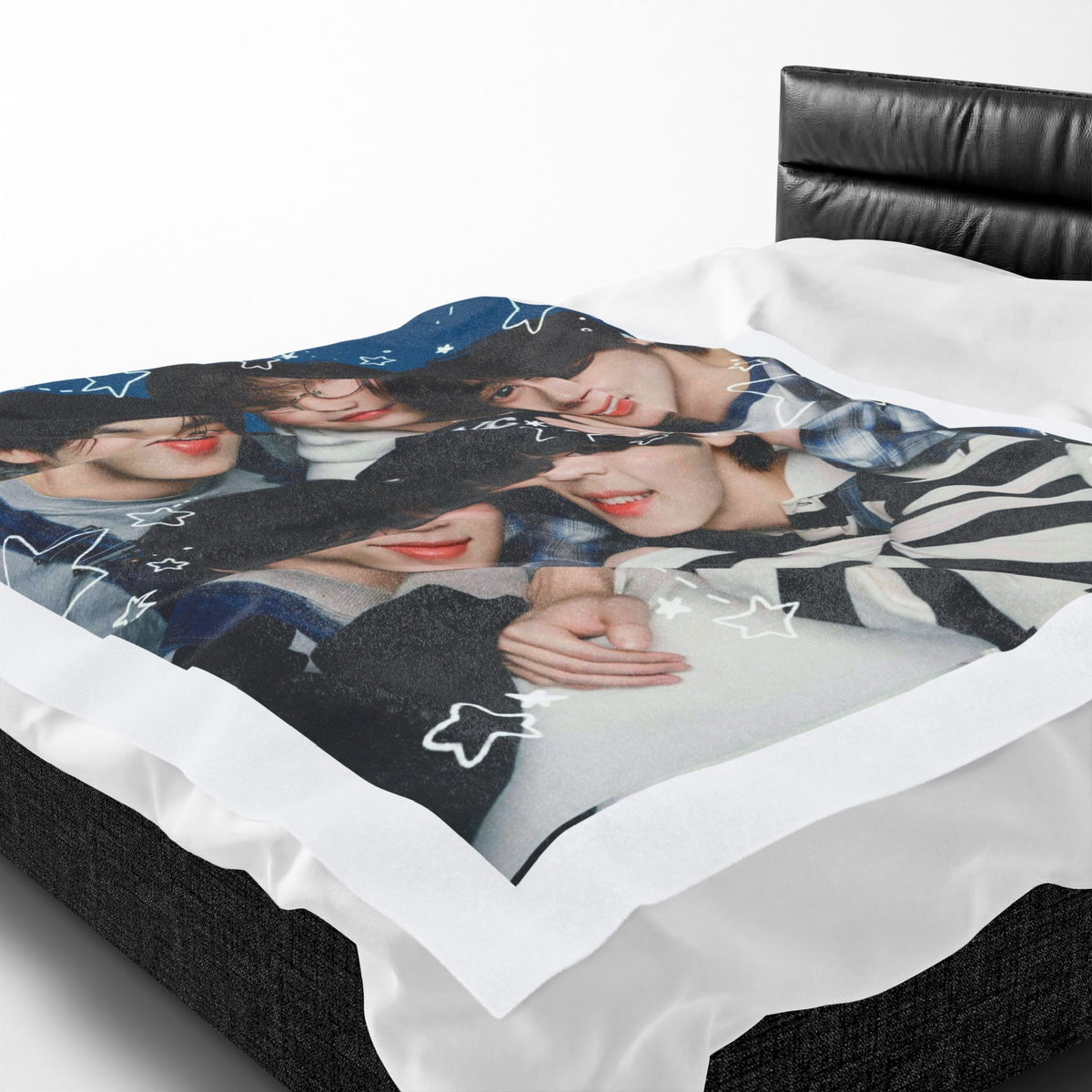 TXT Tomorrow By Together Inspired Blue Group Photo Velveteen Plush Blanket