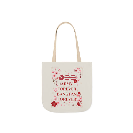 K-pop inspired Flower Canvas Tote Bag, 5-Color Straps
