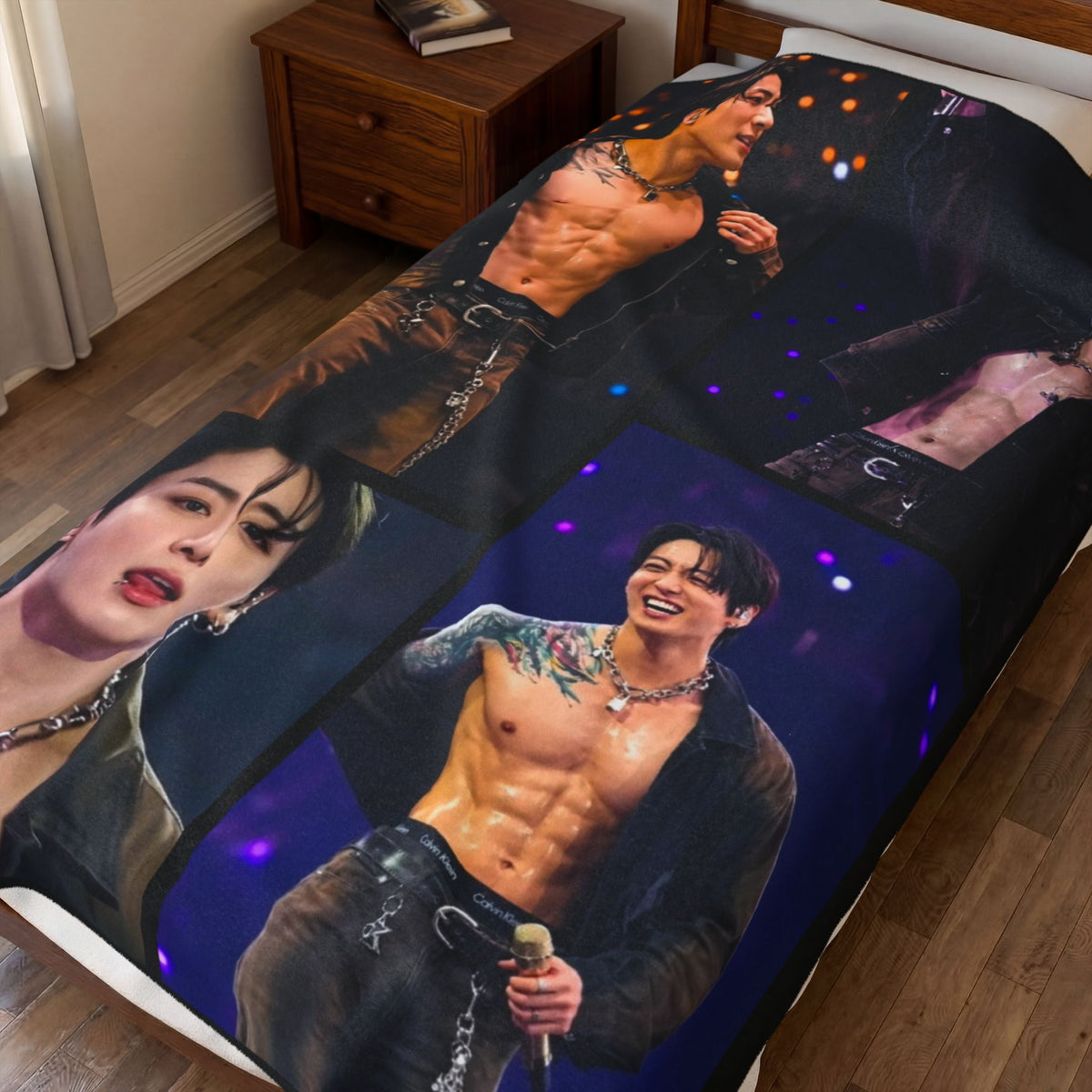 Jungkook inspired Concert Collage Blanket, K-pop Fan Bedding, Cozy Velveteen Plush Blanket