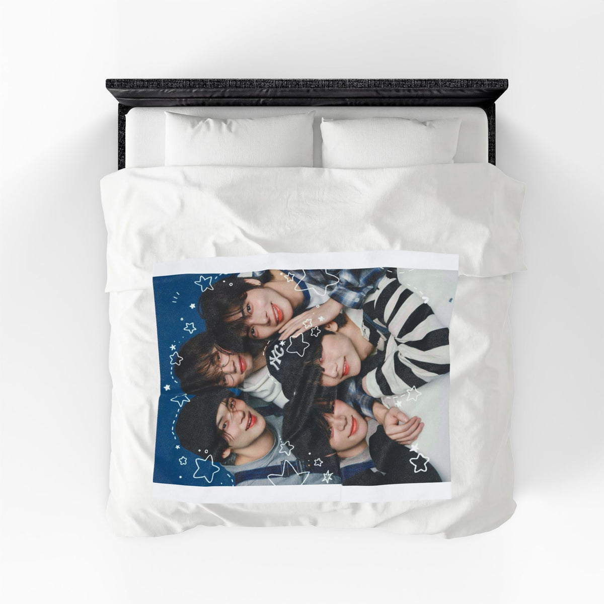 TXT Tomorrow By Together Inspired Blue Group Photo Velveteen Plush Blanket