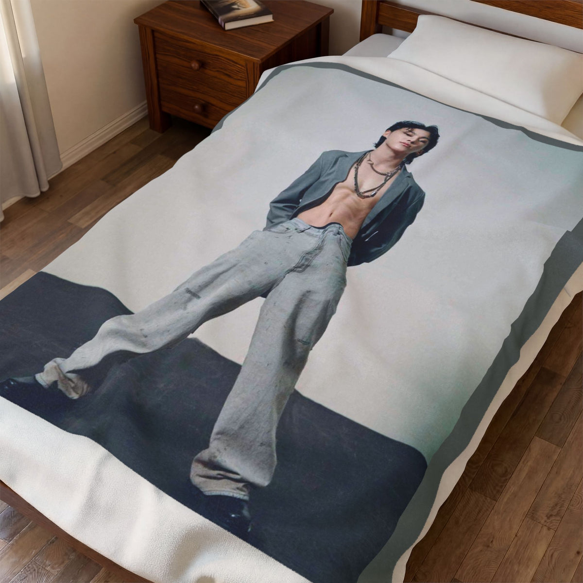 JK Velveteen Throw Blanket, Kpop Fan Bedding, Cozy Fleece Blanket