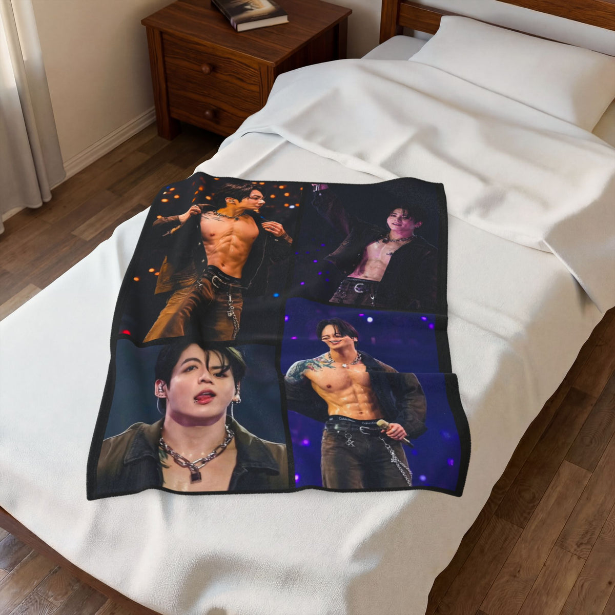 Jungkook inspired Concert Collage Blanket, K-pop Fan Bedding, Cozy Velveteen Plush Blanket