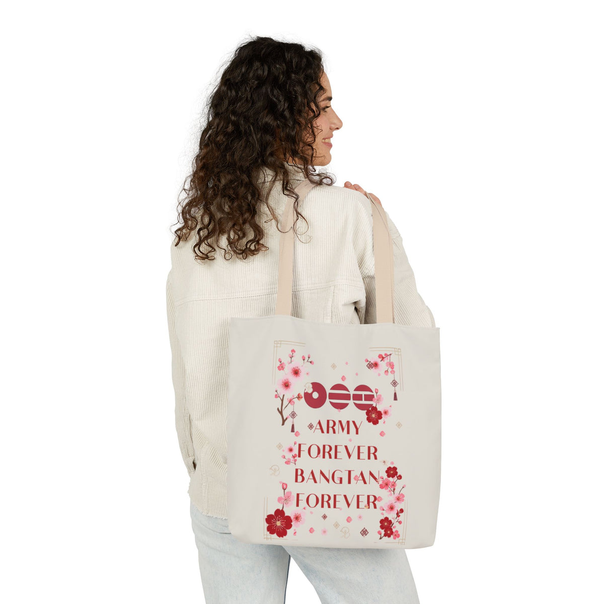 K-pop inspired Flower Canvas Tote Bag, 5-Color Straps