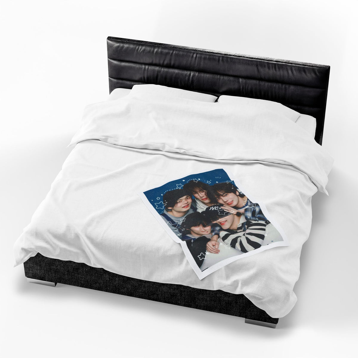 TXT Tomorrow By Together Inspired Blue Group Photo Velveteen Plush Blanket