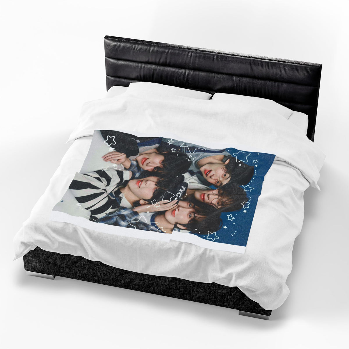 TXT Tomorrow By Together Inspired Blue Group Photo Velveteen Plush Blanket