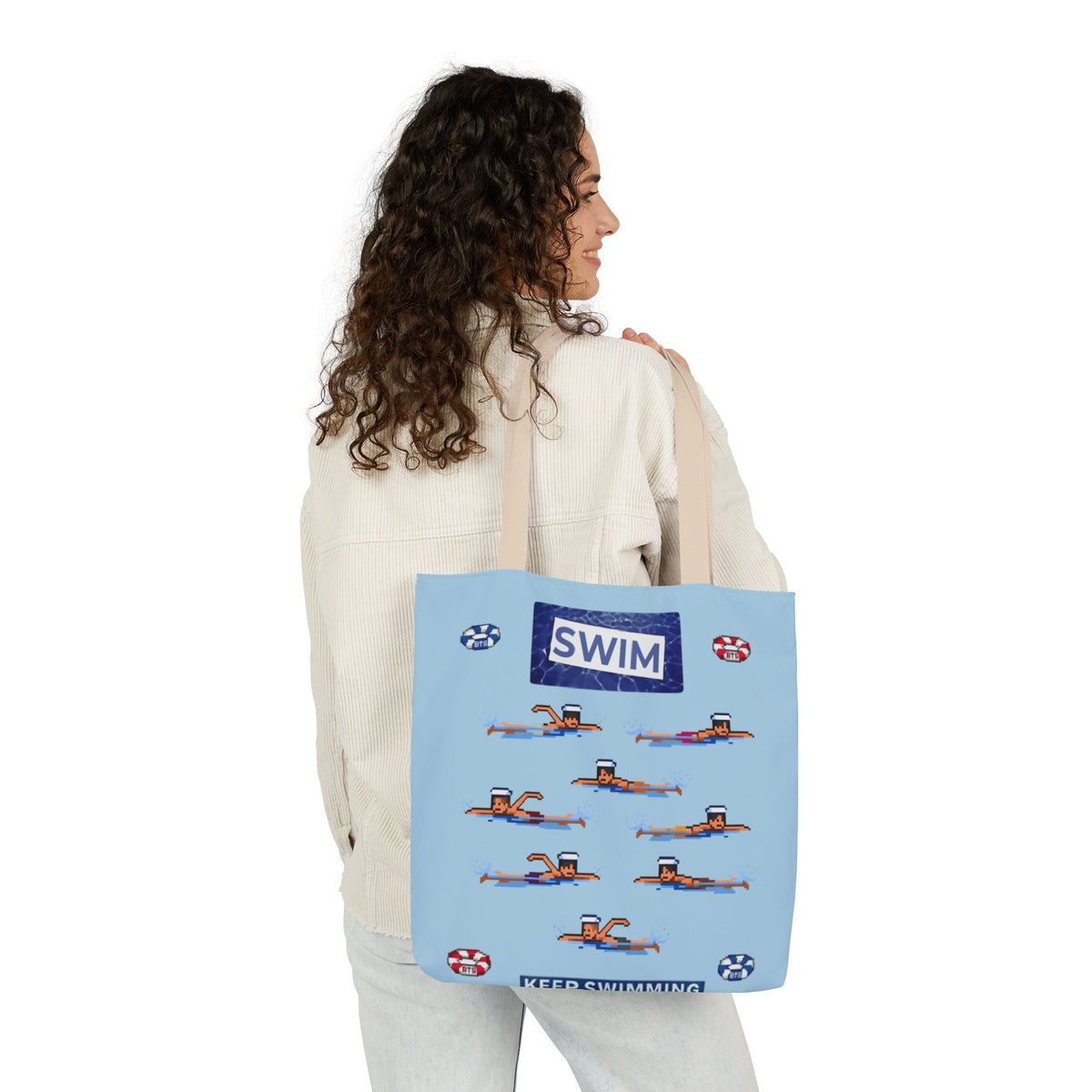 K-pop inspired "Swim" Canvas Tote Bag, 5-Color Straps