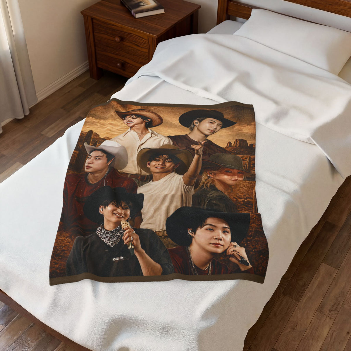Bangtan Cowboys Concert Collage Blanket Velveteen Plush Blanket | Bangtan Inspired Throw